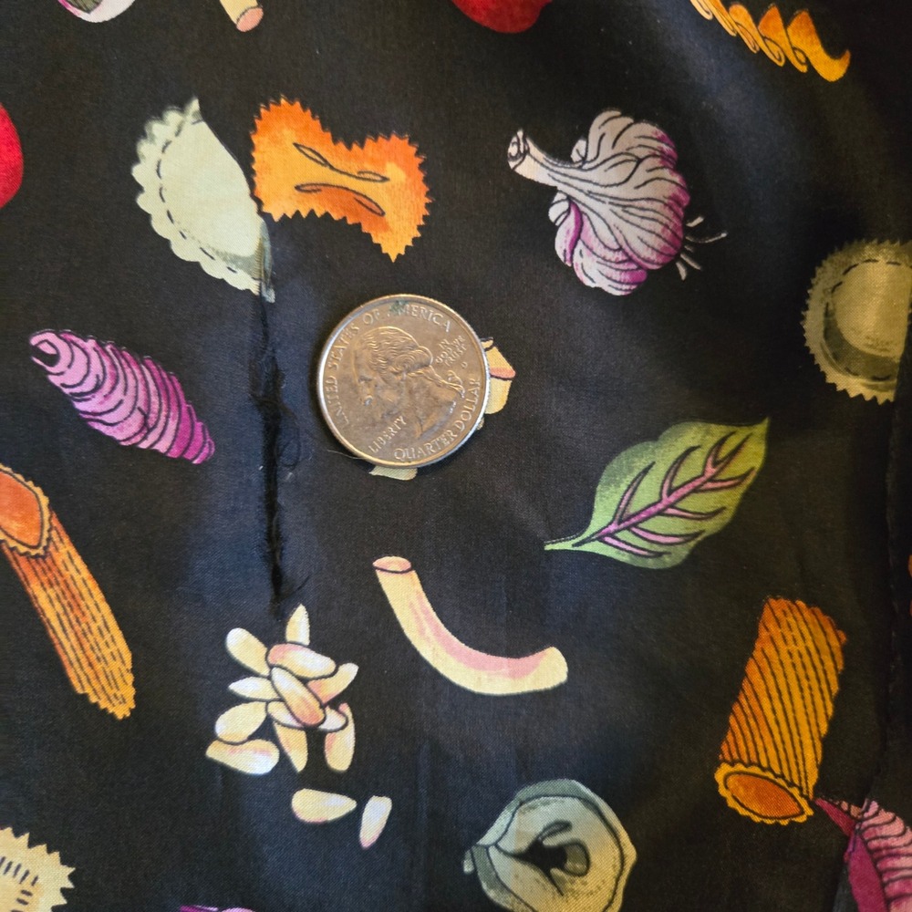 Vintage Silk Fabrics Pasta Print Bomber Jacket Black Novelty Size S - Picture 6 of 6